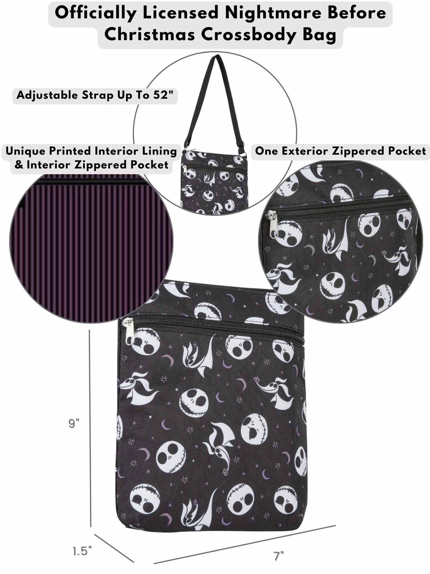 Disney Women Crossbody Bag Nightmare Before Christmas Jack Skellington AOP Sling