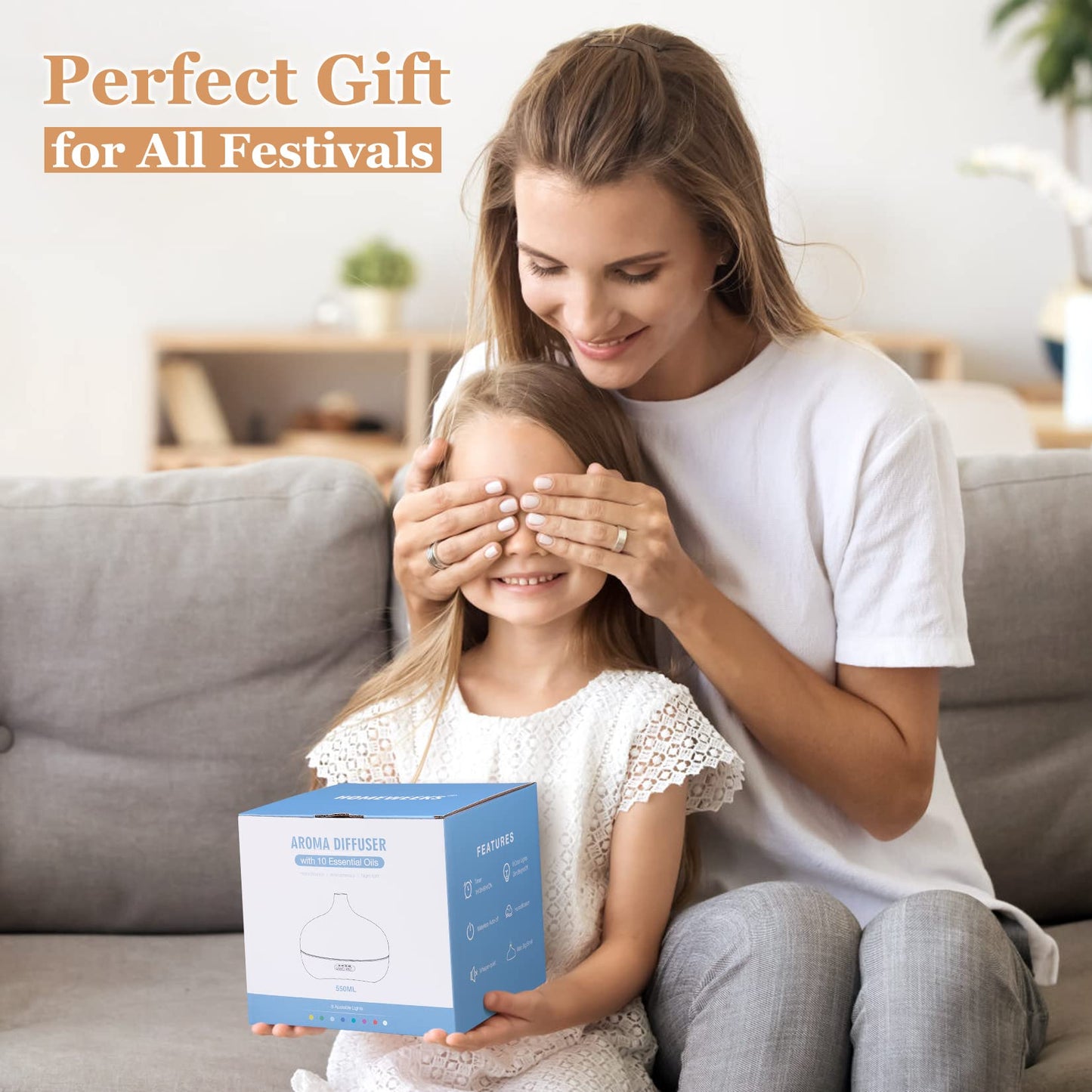 Essential Oil Diffuser Aromatherapy Diffusers: 550ml Ultrasonic Cool Mist Large Aroma Scent Essential Oils Diffuser Waterless Shut Off for Bedroom Home Office Living Room Wood Grain