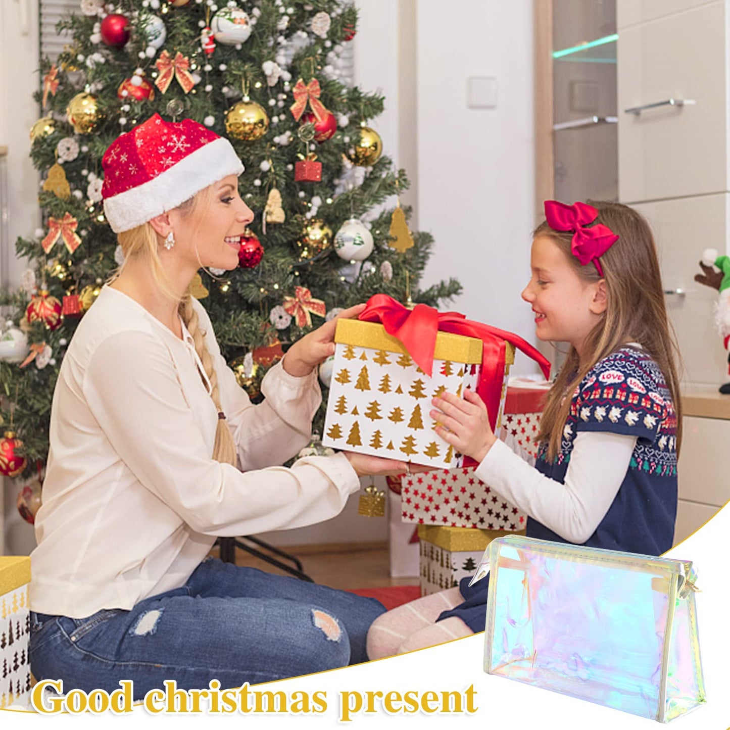 BESARME 10 Pcs Holographic Makeup Bags, Clear PVC Makeup Bag Iridescent Pouch Portable Zippered Toiletry Bag Waterproof Cosmetic Bags Stocking Stuffers for Women Girls Bathroom Vacation