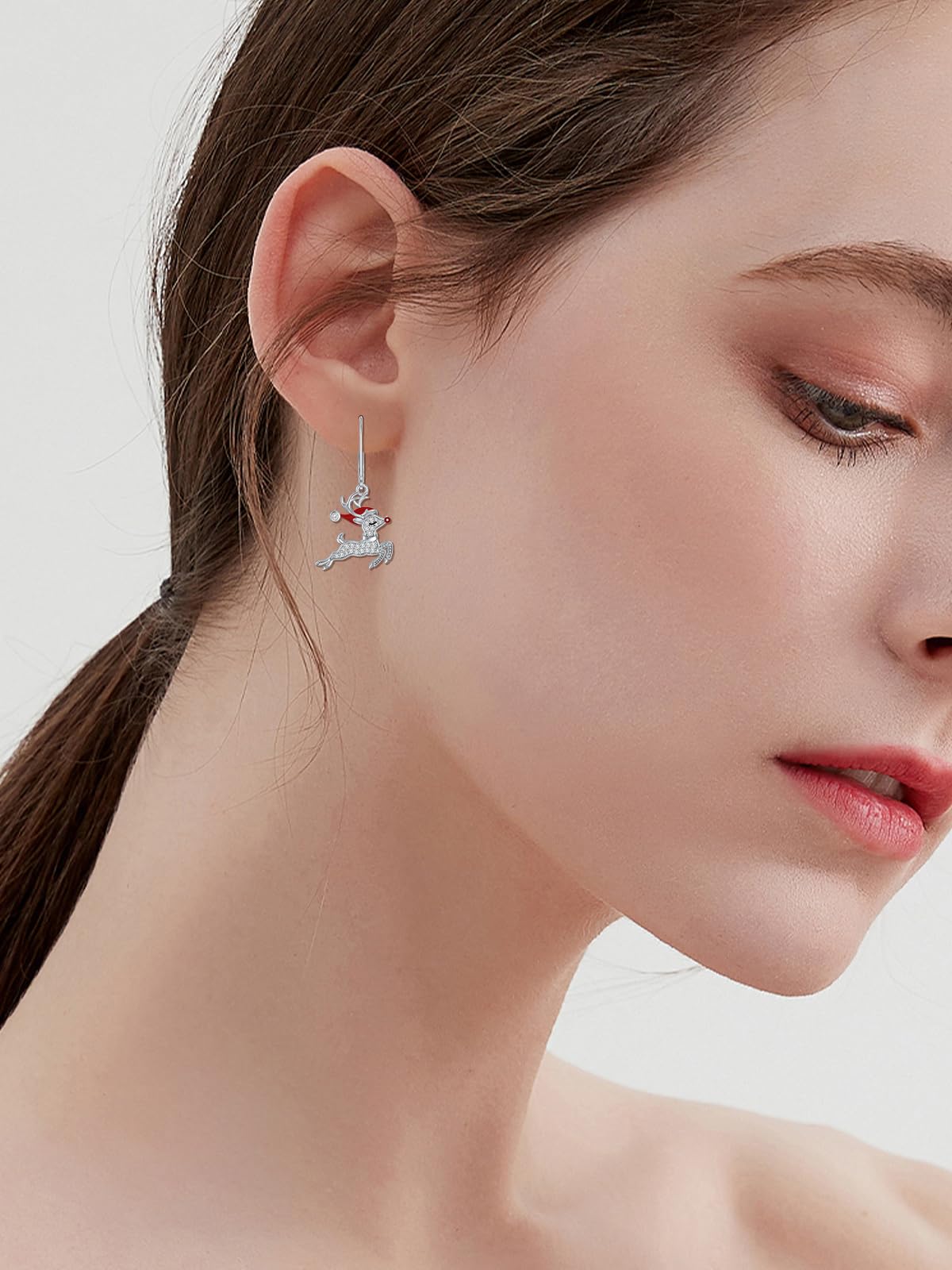 Lypic Christmas Reindeer Earrings 925 Sterling Silver Reindeer Dangle Earring for Women Winter Holiday Jewelry Birthday Xmas