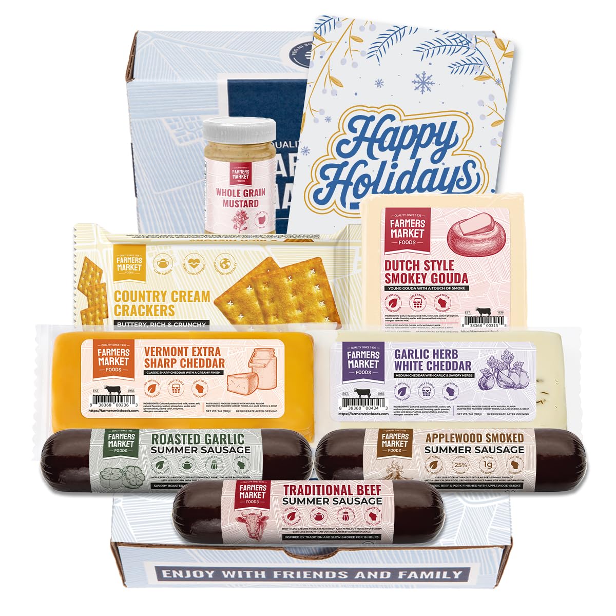Holiday Charcuterie Gift Box, Wisconsin Cheese and Sausage, Farmers Market, Christmas and Thanksgiving Gift Basket, Traditional Assortment