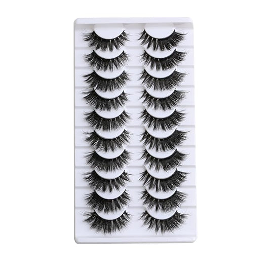 SUNWELL False Eyelashes 16mm Mink Lashes 8D Fluffy Cat Eye Faux Mink Lashes Strip Lashes Soft Reusable Luxury Volume Fake Eyelashes 10 Pairs Pack