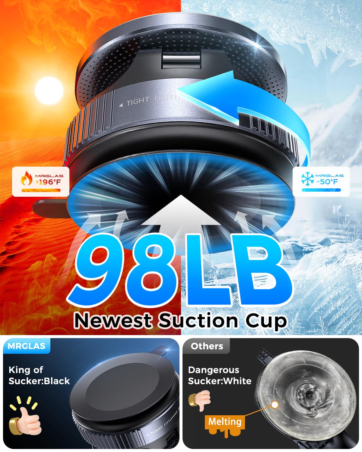 MRGLAS 2026 Upgraded Vacuum Magnetic Phone Holders for Your Car 360° Adjustable Absorption Magnetic Bracket 98LBS Magsafe Suction Cup Phone Mount for iPhone Car Truck Accessories for Men Women