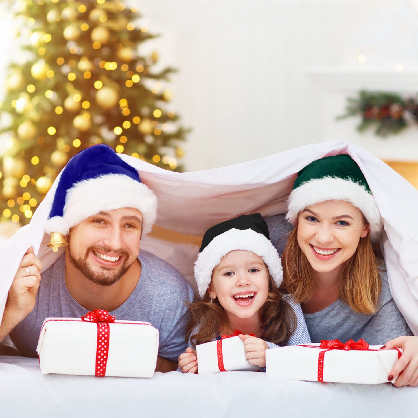 Tokforty Santa Hats, Green and White Santa Hats for Adults, Unisex Velvet Touch Comfort Christmas Hats for New Year Festive Party Christmas Supplies