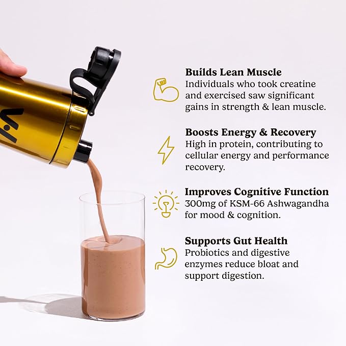 VitaHustle ONE Max Protein Powder, 30g Plant Protein + 5g Creatine, All-in-One Meal Replacement Shake with Greens, Adaptogens, Ashwagandha, Probiotics & Vitamins – Double Chocolate, 15 Servings