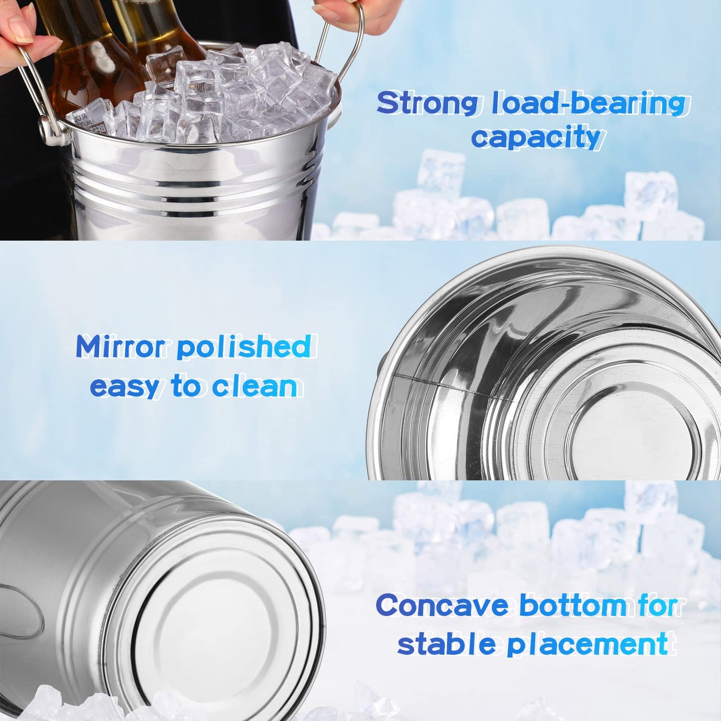 Mumufy 10 Pack Champagne Ice Buckets Stainless Steel Ice Bucket with Handles Party Wine Bucket Beverage Chiller Beer Cooler Bucket for Home Bar Club Party Supplies, 3 L/ 3.3 Qt(Silver)
