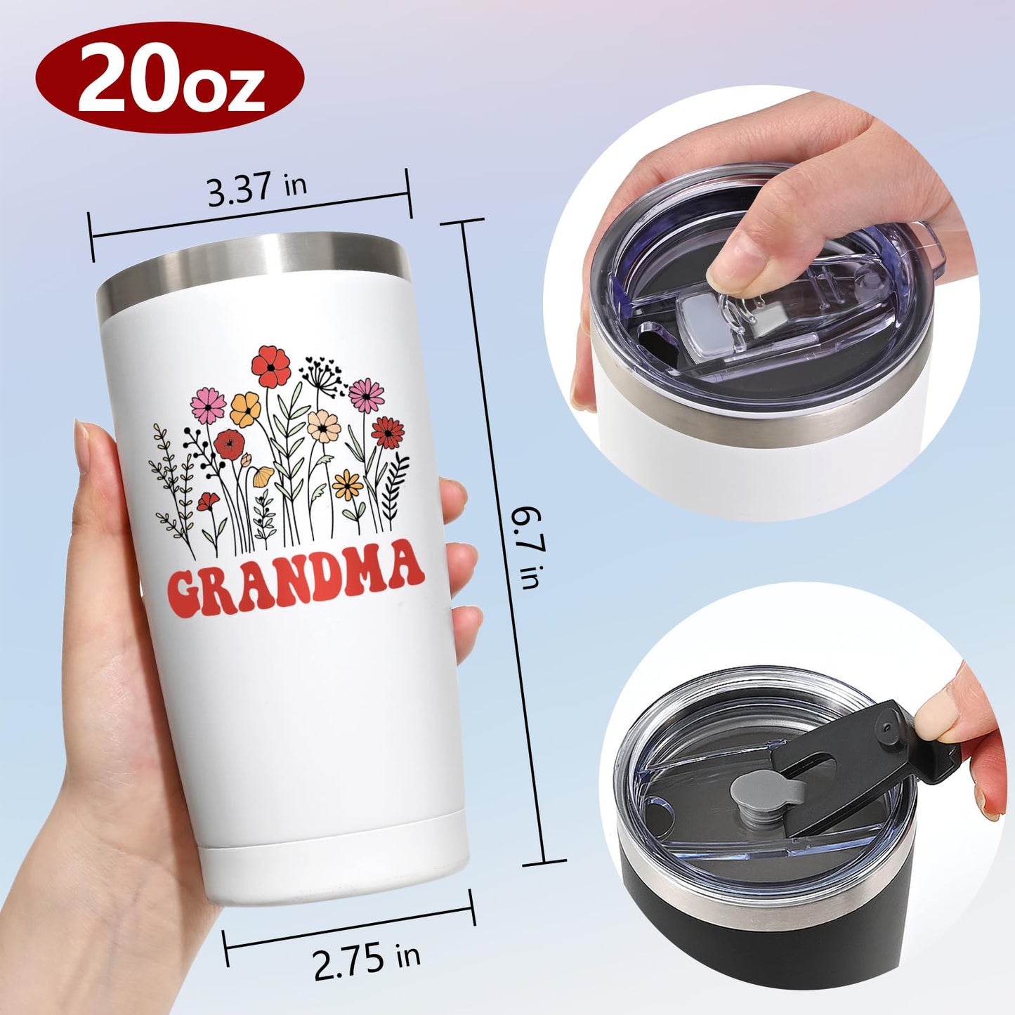 Qtencas Grandma and Grandpa Gifts, Grandparents Christmas Gifts, Grandpa and Grandma insulated Travel Tumbler Set, Gift for Grandparents on Christmas Birthday Anniversary, 20 Oz Black & White