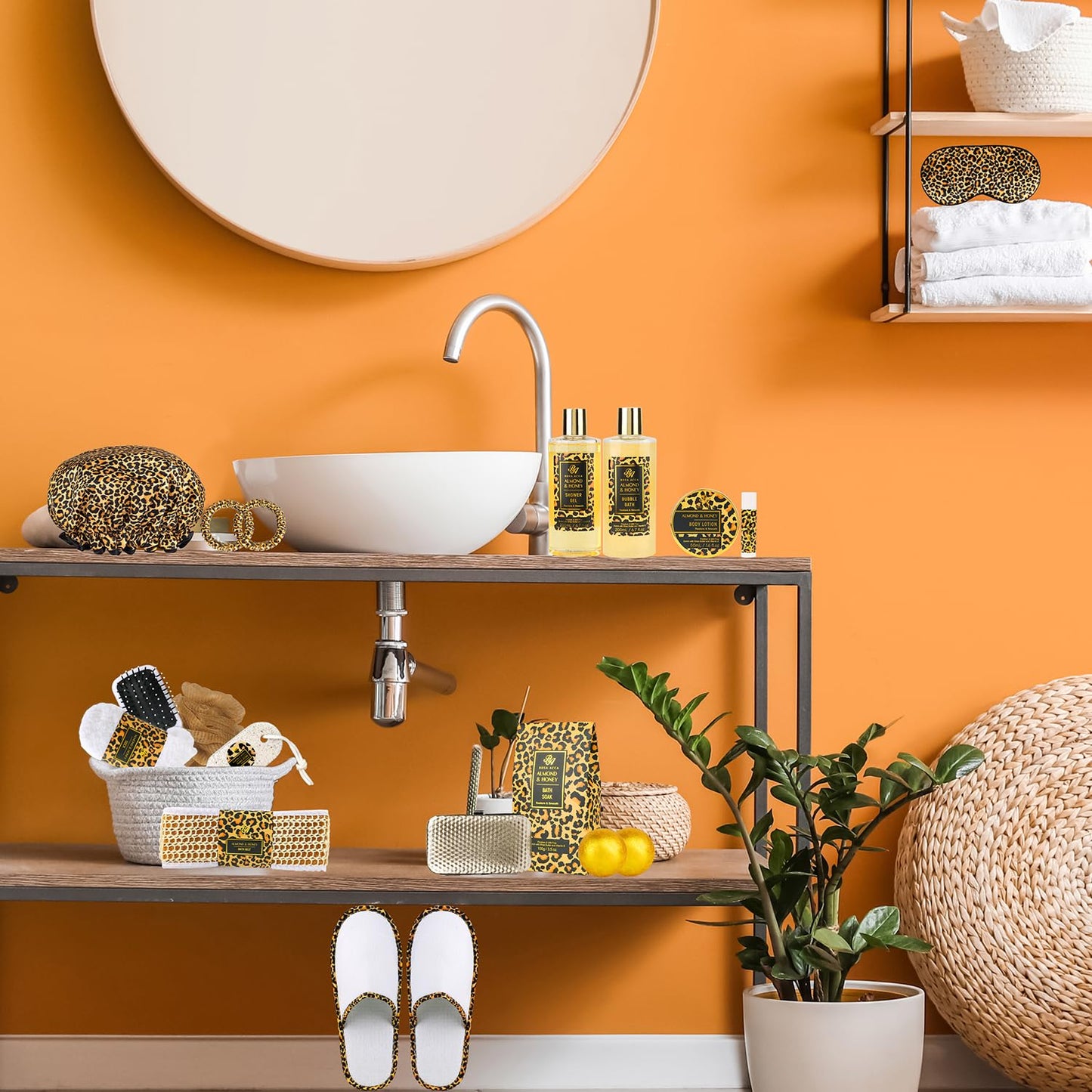 Bath Gift Set for Women, XXL 20 Pcs Skin Care Set Leopard, Slef Care Gifts Set , Mother's Day, Valentine, Birthday, Christmas, Home Spa Kits with Shower Gel, Body Lotion, Shower Cap, Manicure Set