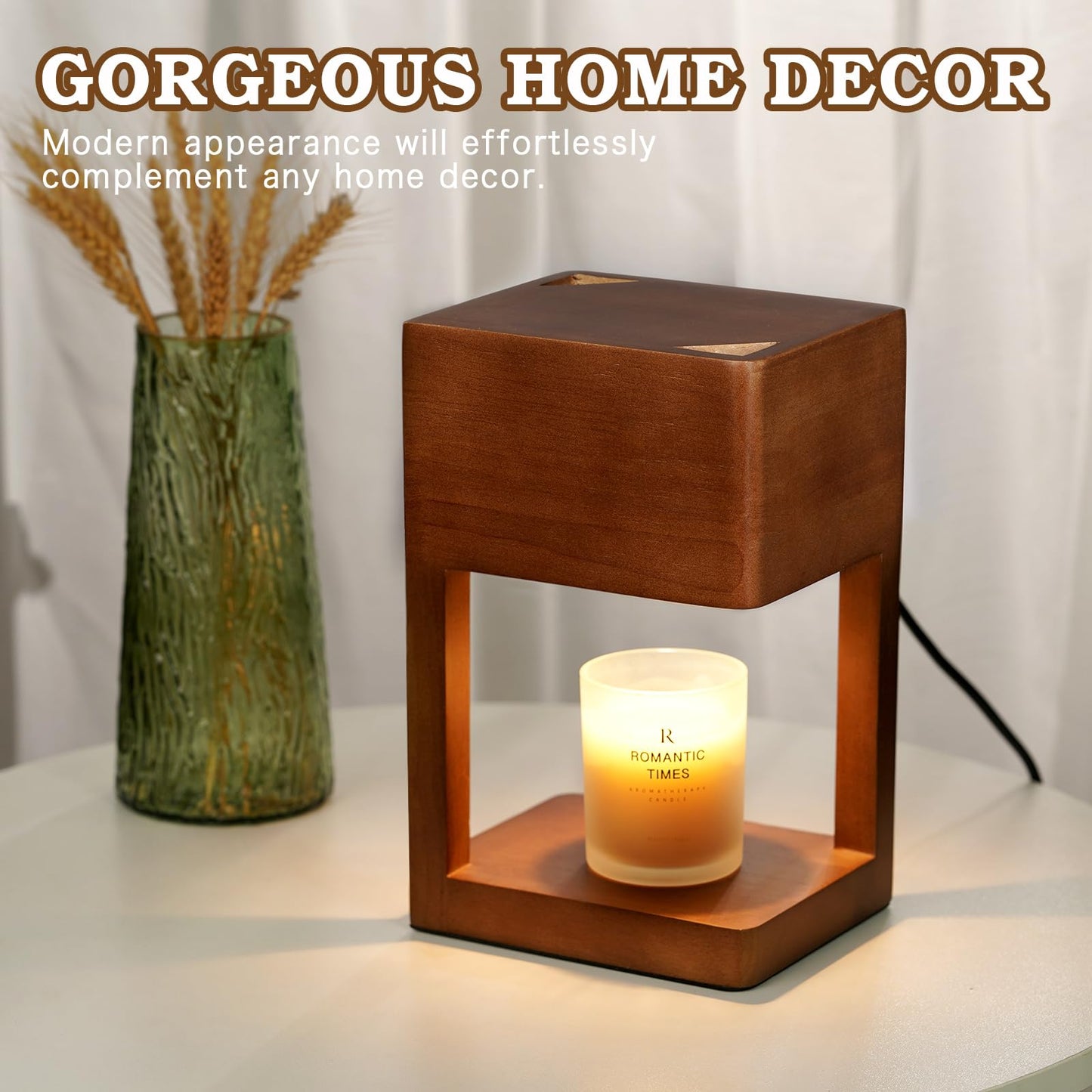 Candle Warmer Lamp Wood with Timer, Dimmable Electric Candle Lamp Warmer for Jar Candles, 2*35 Watt Bulb, Christmas Gifts, Birthday Gifts for Mom, Decorative Wooden Candle Lamp for Bedroom Home Decor