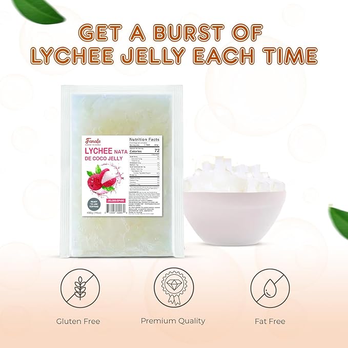 Fanale Coconut Jelly Topping nata de coco for Bubble Tea 400 g | Lychee Jelly | for Boba Tea, Smoothies, Slushes, Desserts 400g