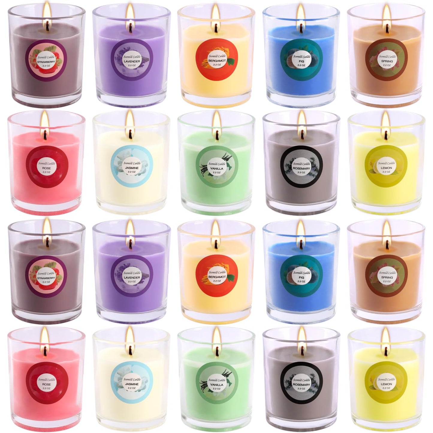 20 Pack Strong Scented Candles Gift Set with 10 Fragrances for Home and Women, Aromatherapy Soy Wax Glass Jar Candle