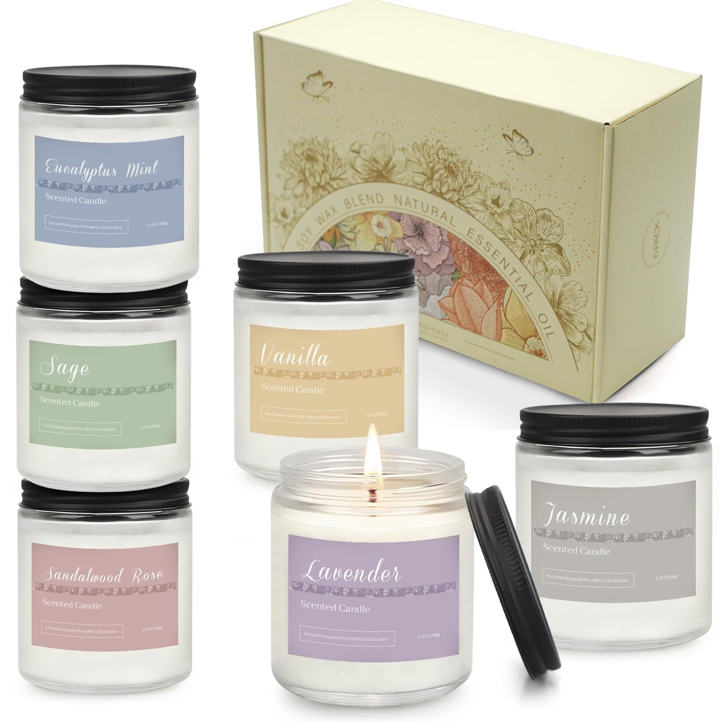6 Pack Candles for Home Scented Aromatherapy Candles Gifts Set for Women, Lavender Candle, 37.8 oz 300 Hour Long Lasting Candles, Stocking Stuffers, Birthday, Valentine, Christmas, Anniversary Present