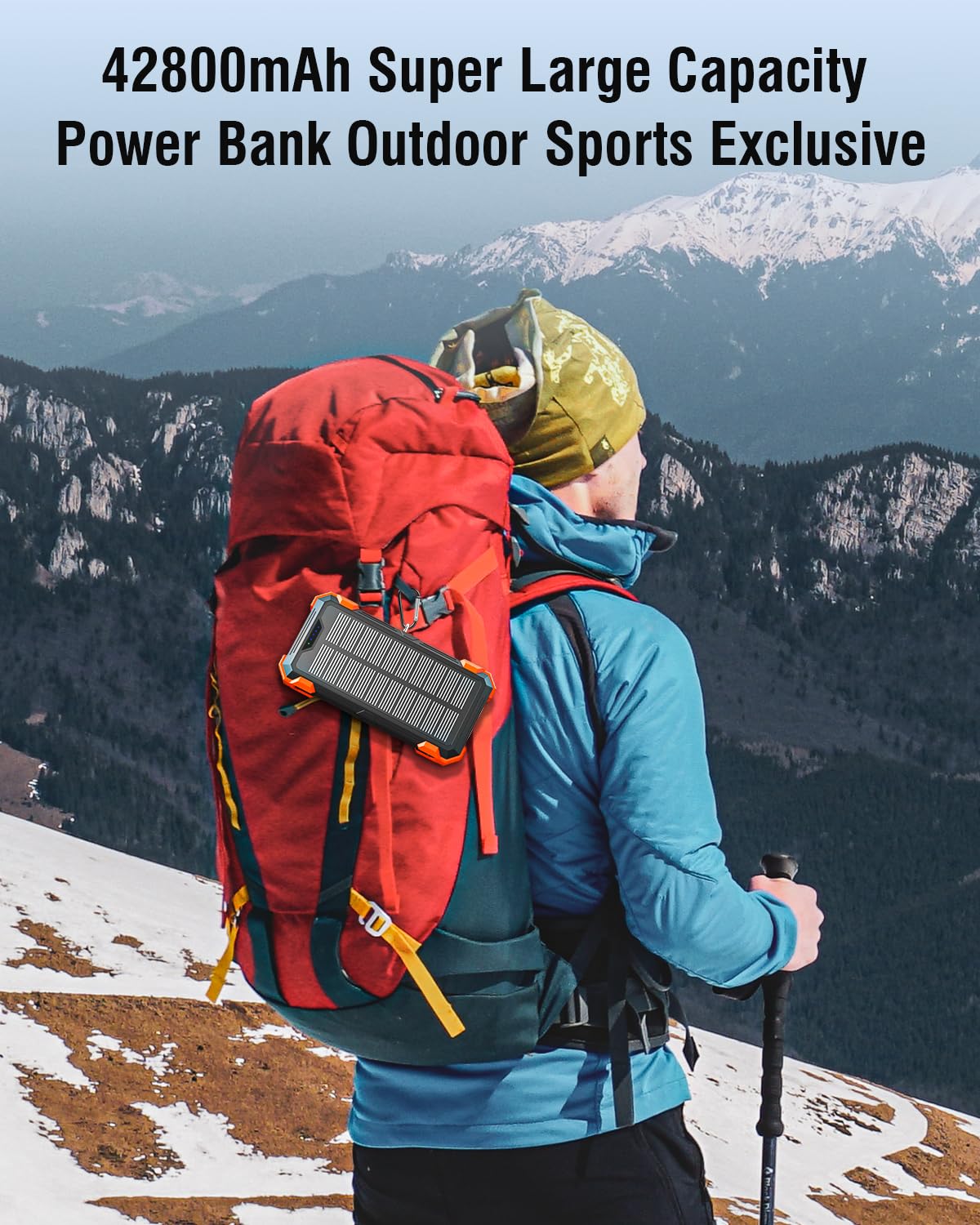 Sudrov Solar Charger Power Bank, 42800mAh Wireless Portable Charger with USB-C in/Output, QC3.0 Fast Charging 15W 4 Ports Outdoor Battery Pack Built-in Dual Led Flashlights for iPhone Samsung etc