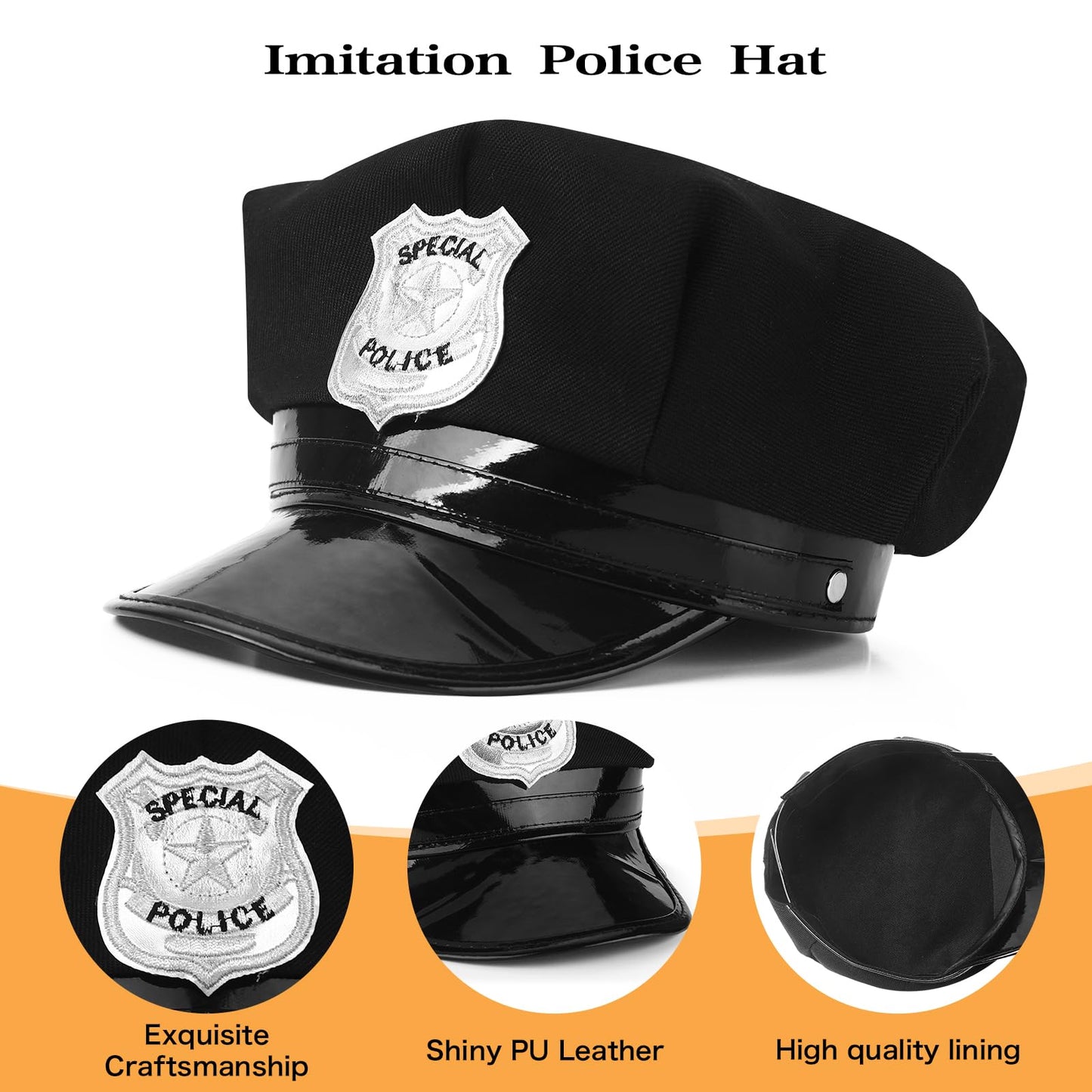 Fleursun Police Costume Accessories Police Officer Costume Adjustable Police Hat for Adult Boys Girls Theater Dress Up Theme Party (Set-C)