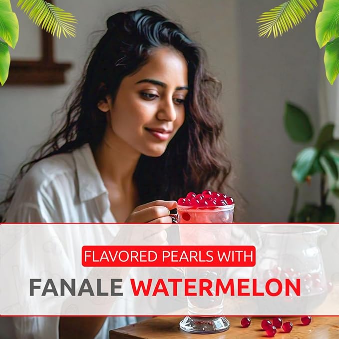 Fanale Watermelon Popping Boba Pearls, Vegan, Non GMO, Gluten Free, Fat Free, Perfect for Bubble Tea, Smoothies, Ice Cream, Desserts, and Beverages.
