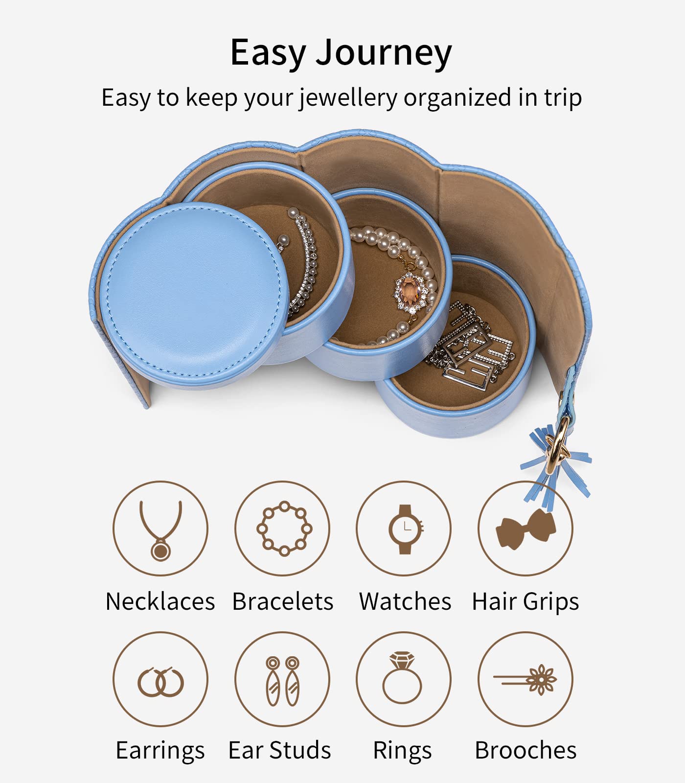 Vlando Christmas Gifts for Mom, Women, Wife - Travel Jewelry Oragnizer, 3-Layer Jewelry Storage Box, Travel Essential Accessories for Women, Gifts for Travelers Couples Mom Friends - Blue