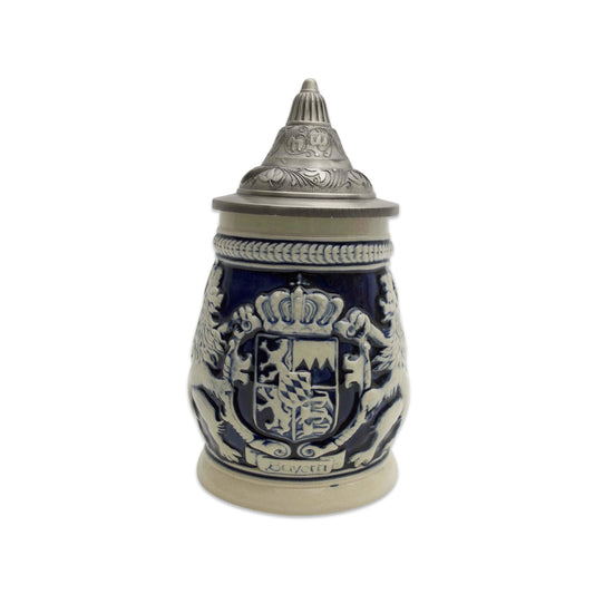 Essence of Europe Gifts 0.65 Liter German Beer Stein with Lid - Engraved Hand Painted Bayern Coat Of Arms Beer Steins Mug - Oktoberfest Ceramic Tankard Beer Mug