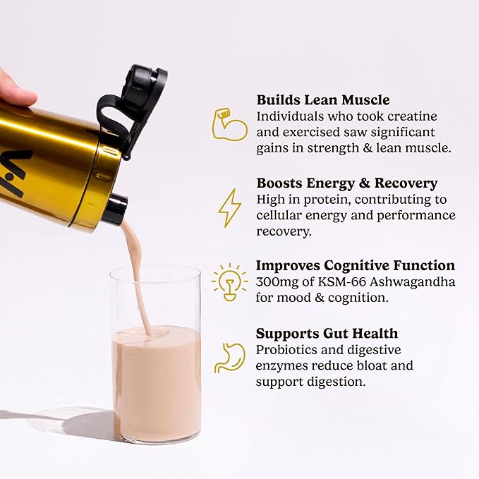 VitaHustle ONE Max Protein Powder, 30g Plant Protein + 5g Creatine, All-in-One Meal Replacement Shake with Greens, Adaptogens, Ashwagandha, Probiotics & Vitamins – Vanilla Ice Cream, 15 Servings