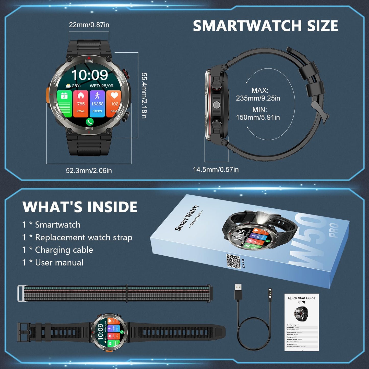 Military Smart Watch for Men, 100 Days Battery/Led Flashlight/Compass/2 Straps/IP68 Waterproof Smart Watches for Men, Tactical Smart Watch Outdoor, Answer/Make Calls Fitness Tracker for iPhone/Android