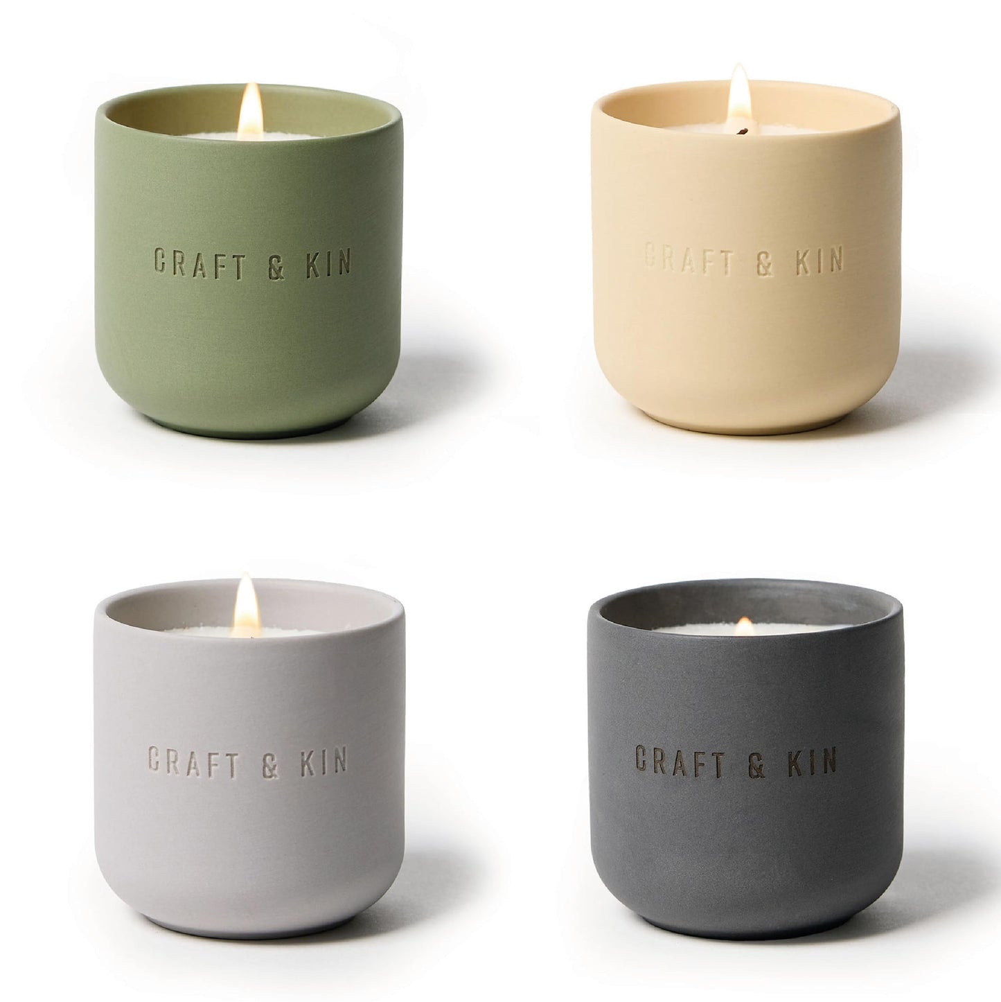 Craft & Kin Scented Candles Discovery Set | 4 Pack of 3oz Candles | 20-Hour Burn Time, Soy Blend Wax, Cotton Wick, Ceramic Jars