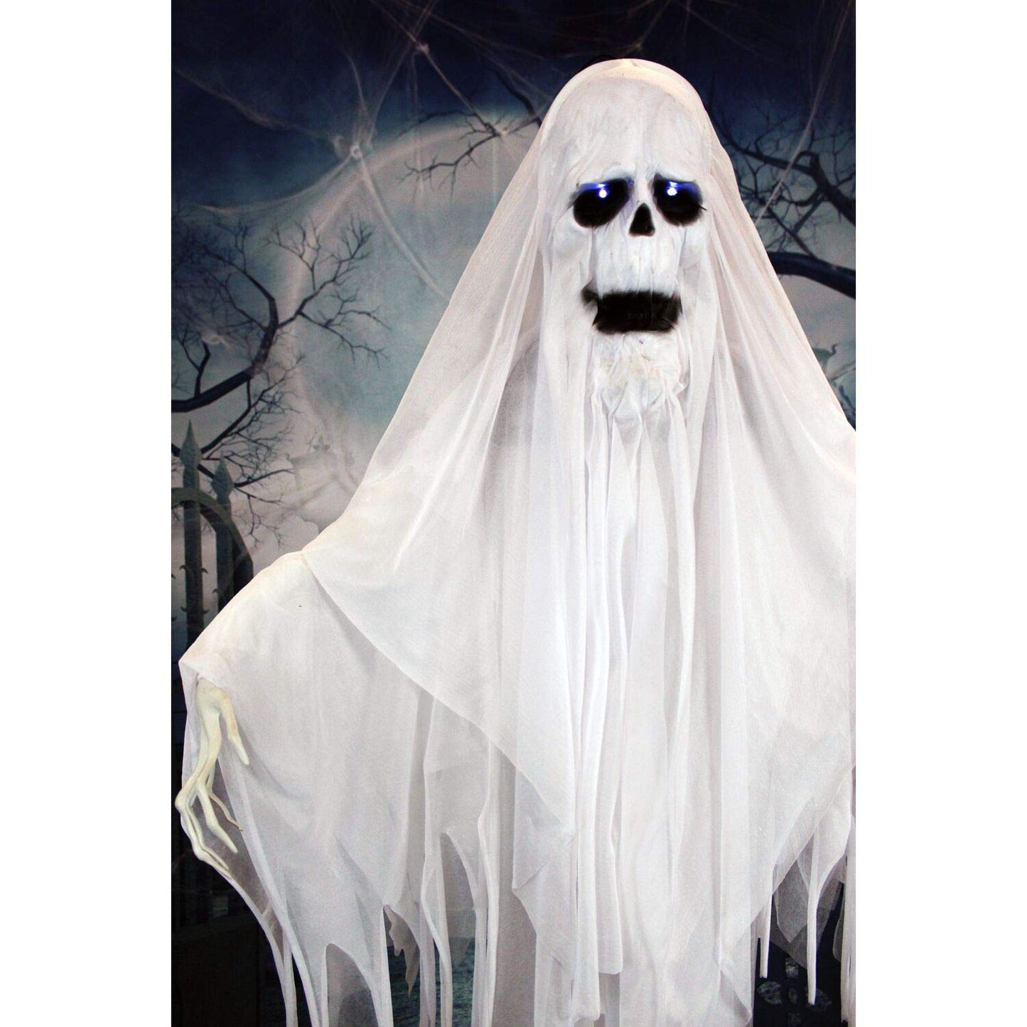 Haunted Hill Farm Life-Size Scary Talking Ghost Animatronic with Touch Activated Lights and Sound, Battery Operated Indoor or Covered Outdoor Decoration, Creepy Halloween Prop