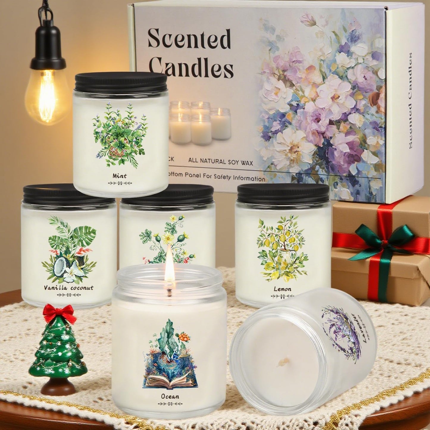 6 Pack Scented Candles for Women, Aromatherapy Candles for Home Scented,37.8 Oz 300 Hour Long Lasting Lavender Candle,Non Toxic Soy Candles Set Gift for Birthday, Christmas, Anniversary Present