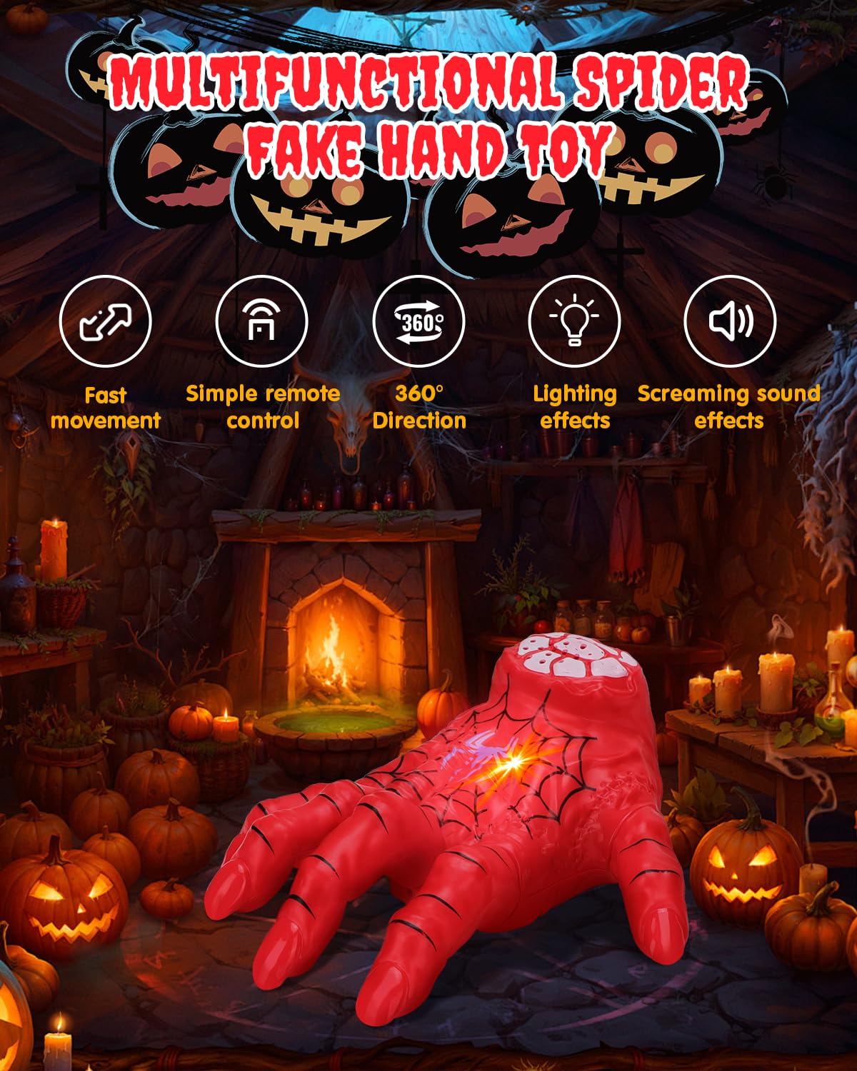 Humzo Halloween Crawling Thing Hand – Spider Hero Model, Remote Control Toy with Spooky Sound & LED Light, Quick-Move, Battery Powered Gift for Kids Birthday Holiday