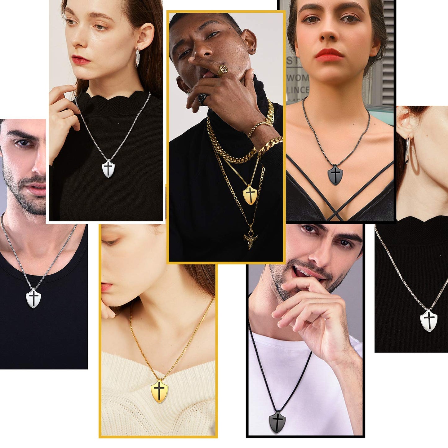 U7 Armor of God Necklace Ephesians 6:10, with Singapore Chain 22 Inch, 18K Real Gold Plated Stainless Steel Faith Cross Shield Pendant Necklace for Men and Women (Send Gift Box)