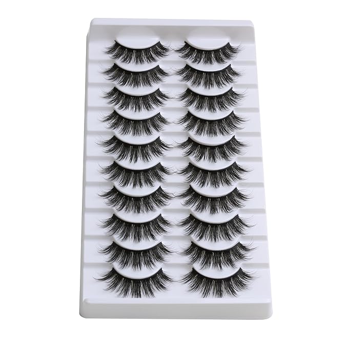 SUNWELL False Eyelashes 18mm Mink Lashes 8D Fluffy Faux Mink Lashes Strip Eye Lashes Soft Reusable Full Volume Fake Eyelashes 10 Pairs Pack
