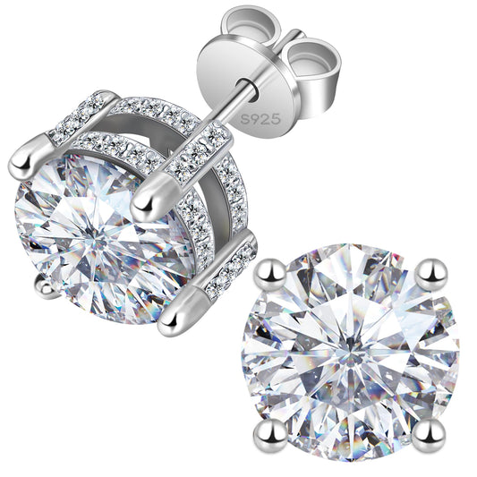 Moissanite Earrings Studs 1ct-3ct for Women/Men, 925 Sterling Silver with 18K White Gold Plated Hypoallergenic Flat Back Birthday Gifts for Women Girlfriend Wife Engagement VVS1 Lab Created Jewelry