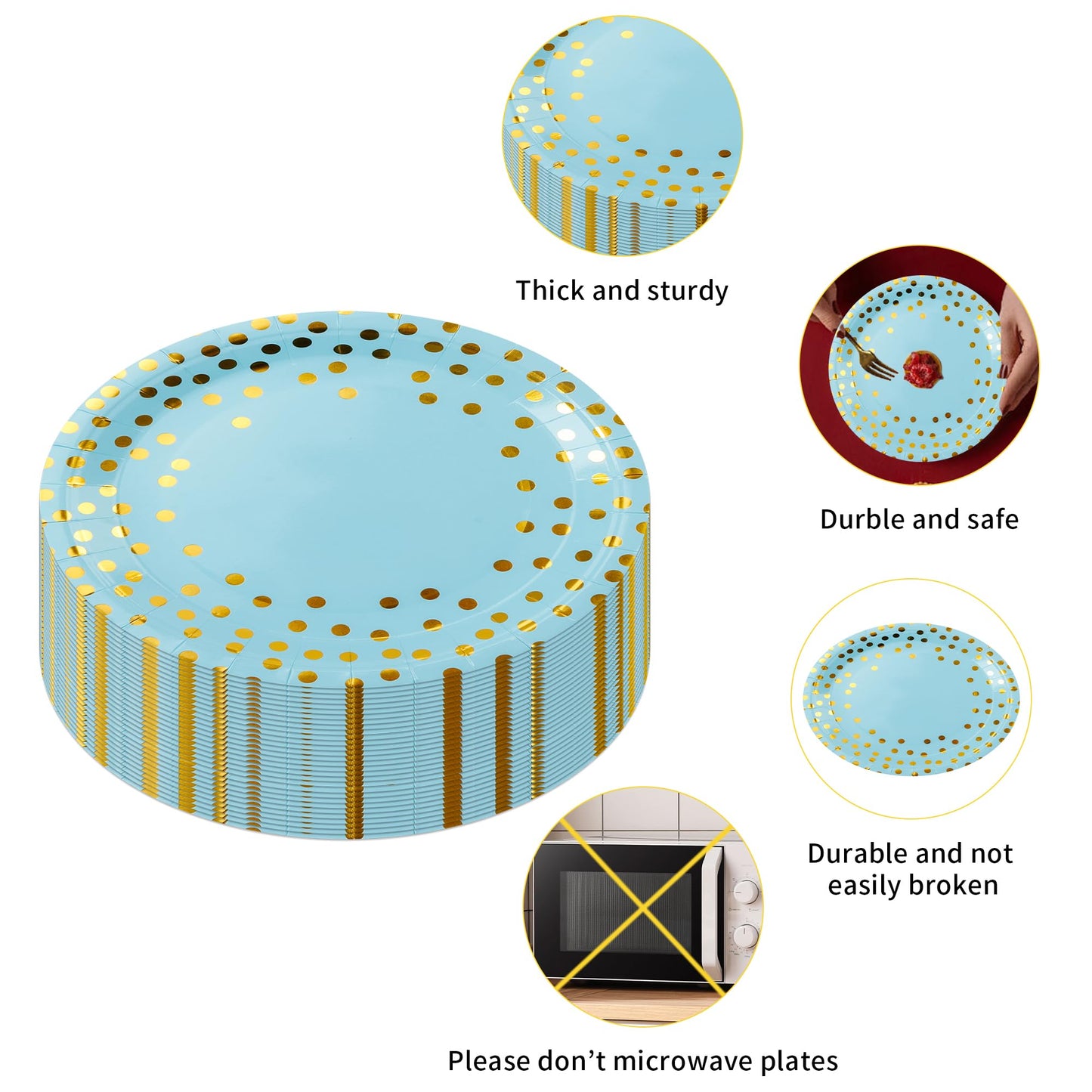 Sveikie160 Pcs blue And Gold Paper Plates, Birthday Cake Party Plates And Napkins, Wedding Disposable Utensils For Birthday Graduation Wedding And Holiday Celebrations Serves 40 (blue)