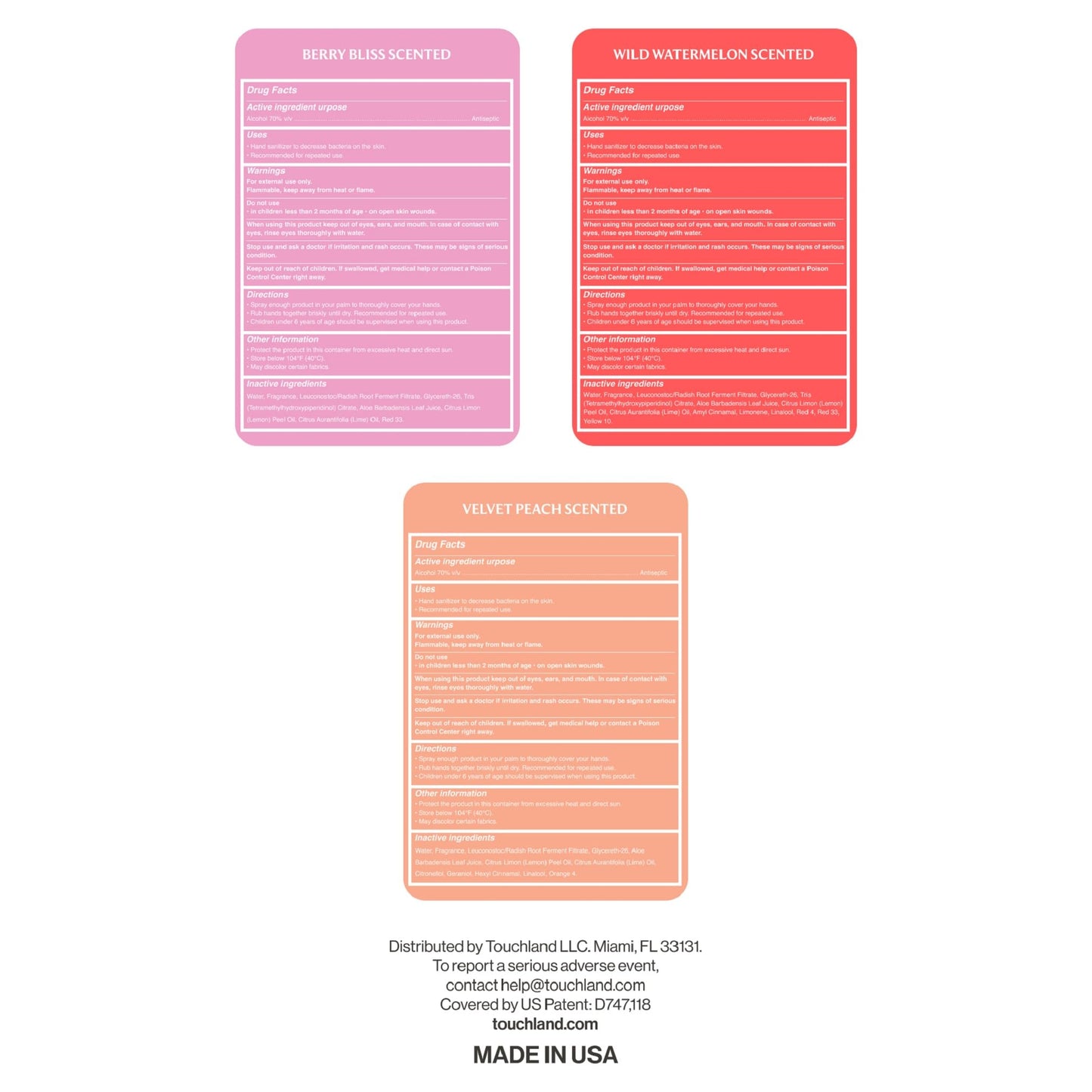 Touchland Power Mist Hydrating Hand Sanitizer Spray, JUICY Trio Set (Watermelon, Peach, Berry), 1 FL. OZ. Travel Size (Set of 3)