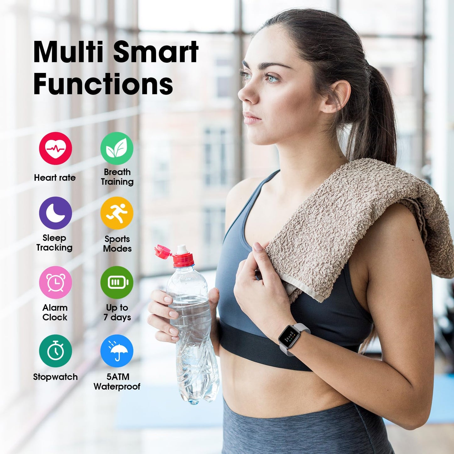 Fitness Tracker Watch with Heart Rate Monitor, Large Screen Activity Tracker with Pedometer, Sleep Monitor, Calories & Step Counter, 5ATM Waterproof Smart Watch for Women Men Fitness Watch for Sports