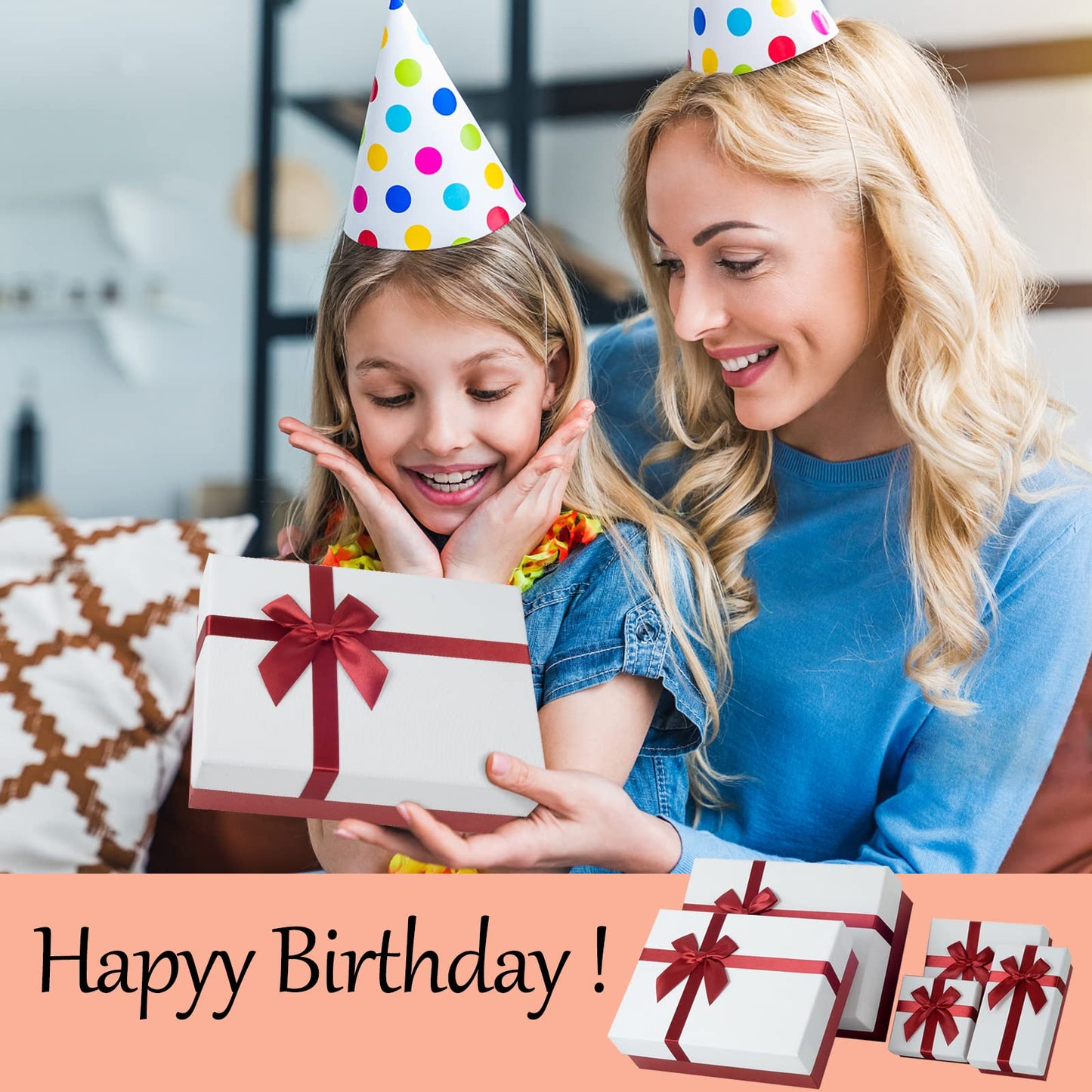 Eerbaier Gift Boxes with Lids for Presents, 5 Sizes Gift Wrap Boxes, Present Boxes for Weddings, Birthdays, and All Gift Giving Occasions(Red/White)