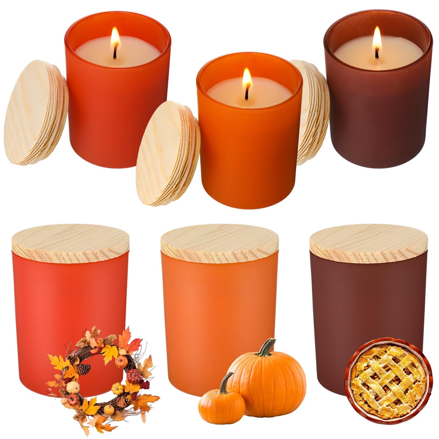 Yuntau 6 Pack Fall Scented Jar Candles for Home Kitchen Scented Natural Soy Wax, Fall Candle Gifts Set for Women Men Fragrance of Autumn Pumpkin Wreath Apple