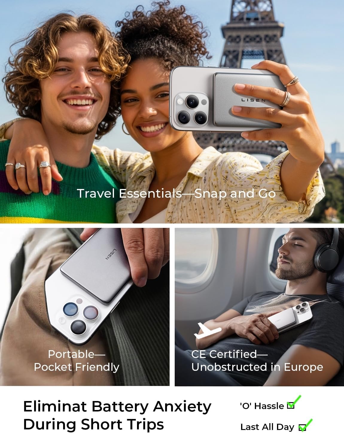 LISEN 0.3‘’ Ultra Slim MagSafe Portable Charger,5000mAh Wireless Card Slim MagSafe Battery Pack,iPhone 16 Pro Max Accessories,Magnetic Power Bank for iPhone 16 Pro Max Plus Air/15/14/13/12,Gifts