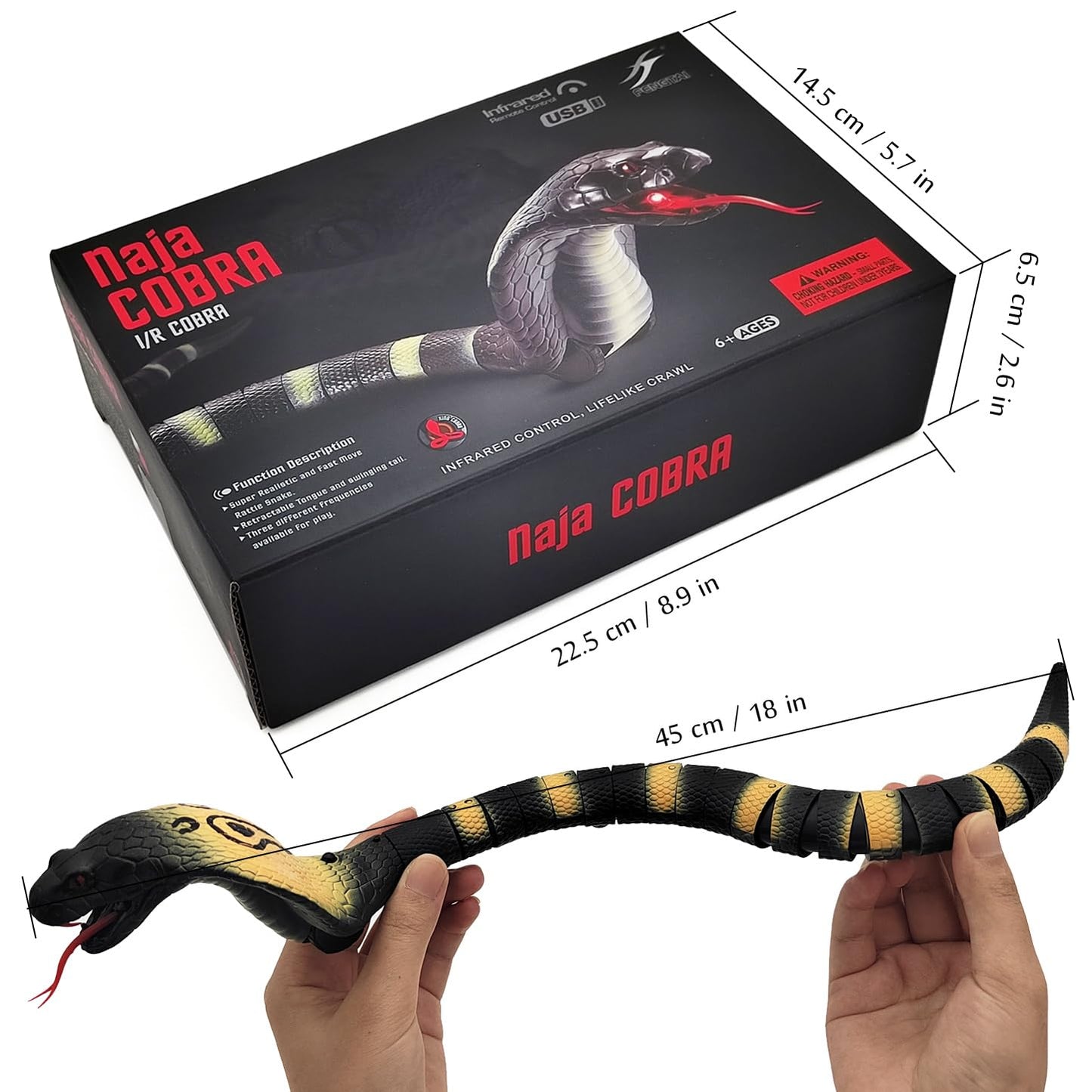 Tipmant Realistic Remote Control Snake RC Cobra Animal Toy Crawling Electric Electronic Battery Powered Honored for Kids Cat Halloween Christmas Prank Toys Birthday Gifts (Grey)
