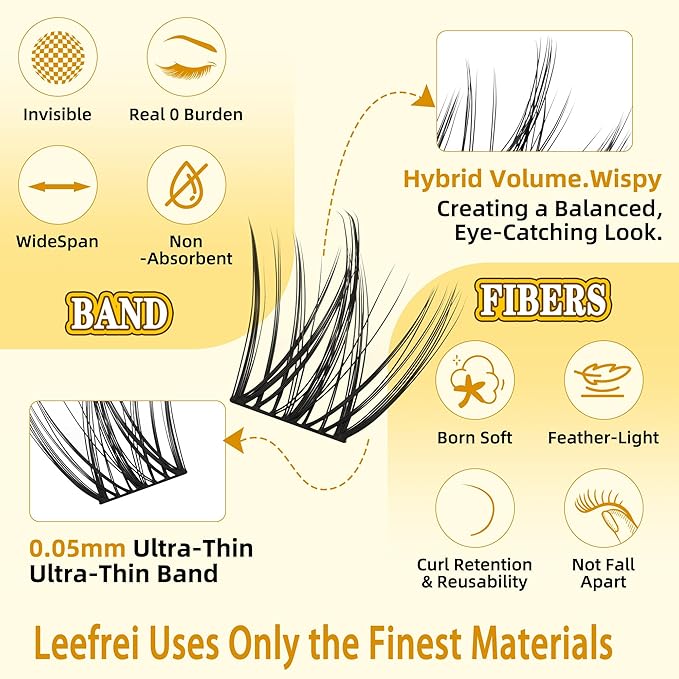 Eyelash Clusters 10-18mm Wispy Eyelash Clusters D Curl DIY Lash Extension Natural Lash Clusters Individual Lashes (LF02 Lashes Only)