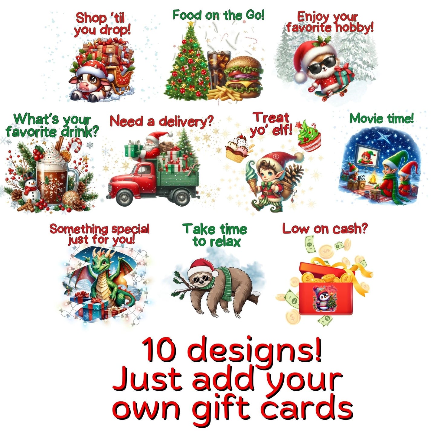 Featherstone Motifs Christmas Gift Card Book 5x7 inches with Stickers, Protective PVC Cover, and 20 Double Sided Sticky Dots - 8 Different Cover Design Options (Pink Holly Jolly)