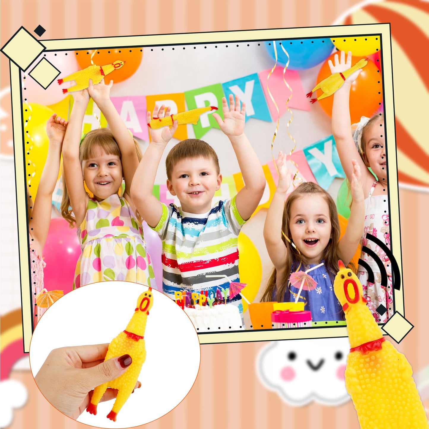 34 Pcs 6 Inch Squeaky Rubber Chickens Screaming Chicken Bulk Yellow Squawking Chicken for Kids Adults Party Prank Novelty Favors Family Game Toys Noise Maker