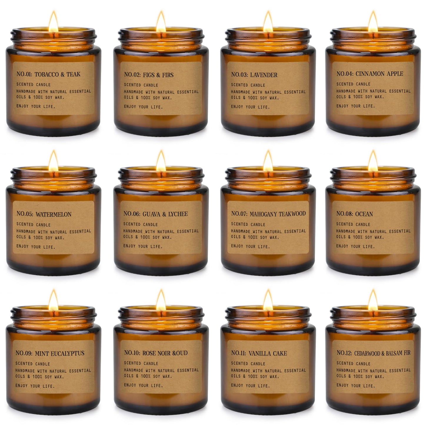 12 Pack Aromatherapy Candles for Home Scented, Aromatherapy Jar Candle Gifts for Women, Natural Soy Wax Amber Candle Set, Scented Candles Set for Birthday Valentine Birthday Day Present