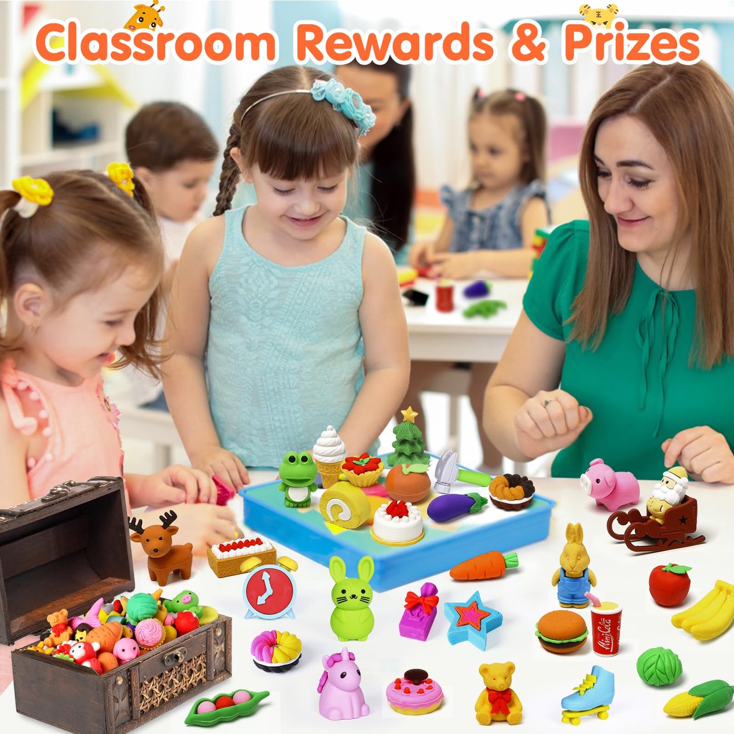 Moosia 120 Pack Animal Pencil Erasers for Kids, 3D Mini Puzzle Take Apart Erasers, Desk Pets & Treasure Box Toys, Bulk Party Favors, Classroom Prizes, School Supplies, Gift for Boys & Girls