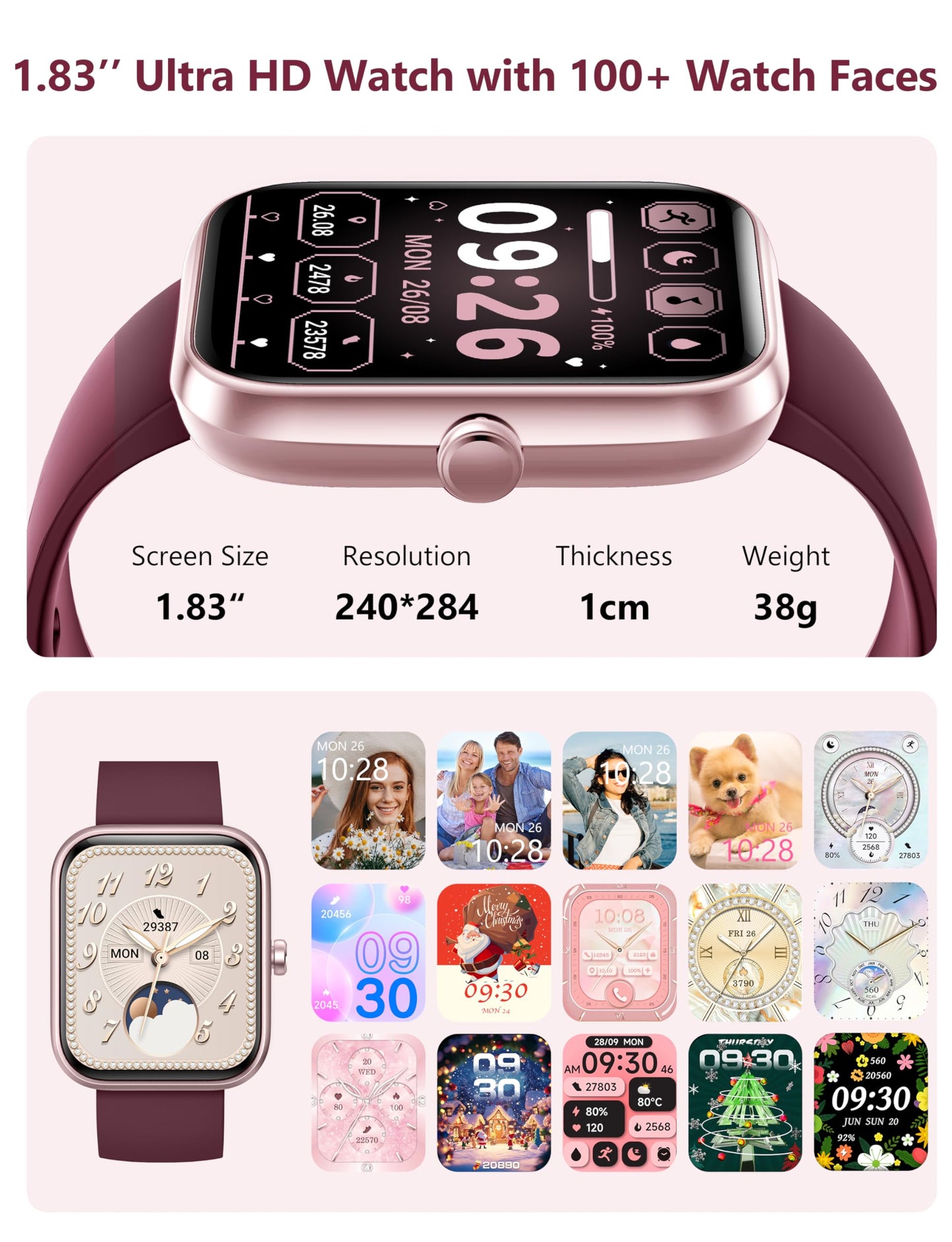 Smart Watch, 44mm Smartwatch Answer Make Calls, Alexa 1.83'' Fitness Watch, IP68 Waterproof Fitness Tracker Women Men, Heart Rate/Sleep Monitor, 100+ Sports Pedometer Watch for Android & iOS Phone