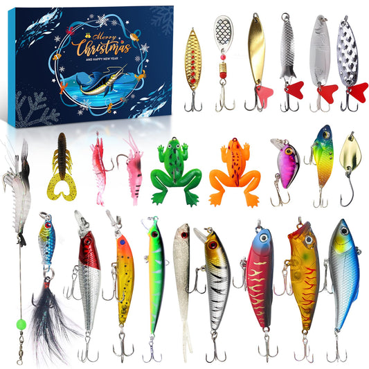 Fishing Advent Calendar 2025, Fishing Lure Set -24 Days of Fishing Advent Calendar Surprise Christmas Countdown Fishing Gifts for Granpa Dad Boyfriend Brother Fishing Lovers Christmas Gifts