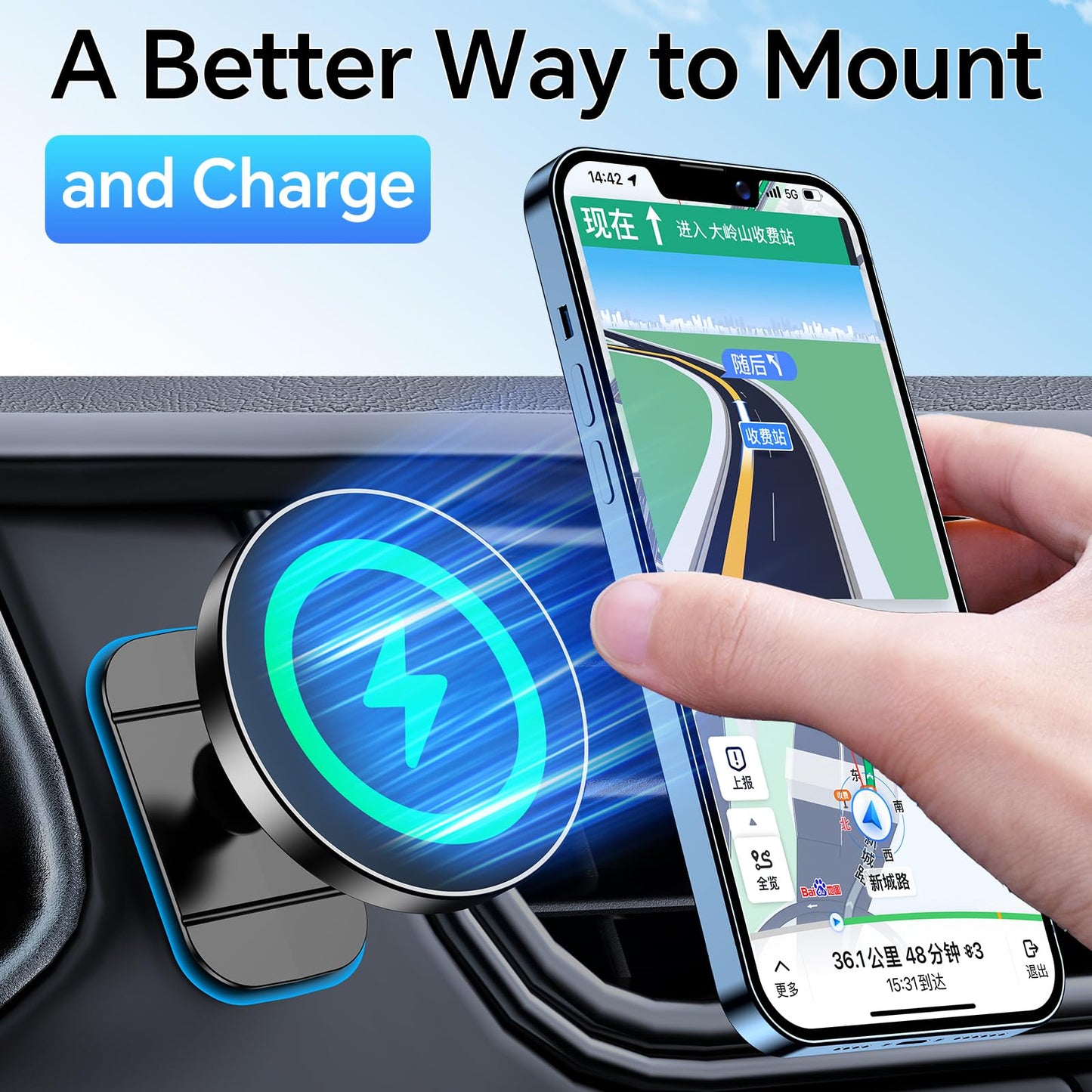 Coolpow for Magsafe Car Mount Charger【100% Stable】 15W Magsafe Car Charger Magnetic Phone Holders for Your Car Accessories for Women Men Car Phone Holder Wireless Car Charger for iPhone 16 Pro Max 15