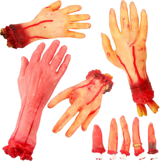 9 Pcs Halloween Fake Body Parts Realistic Fake Broken Hands Horror Prank Toys Broken Finger Props for Halloween Party Haunted House Party Decoration Supplies