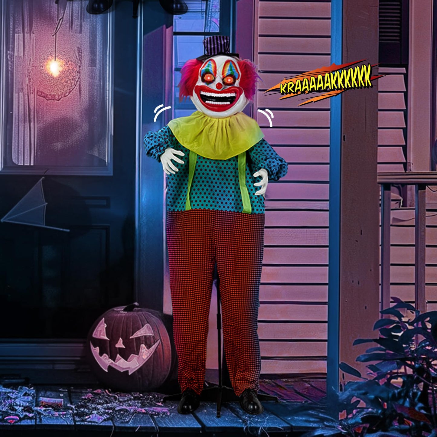 Holidayana Halloween Animatronics Creepy Clown，6FT Halloween Decor Animatronics Talking Outdoor Decorations with Voice Control Light Up Eyes Movable Arms for Indoor Party Prop and Outdoor Lawn Pa