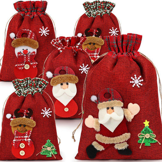 HRX Package 3D Christmas Gift Bags, 16x11 10.5x8 inch Xmas Drawstring Wrapping Bags Pouches for Holiday Goodie, Presents, Stocking Stuffers (5pcs)