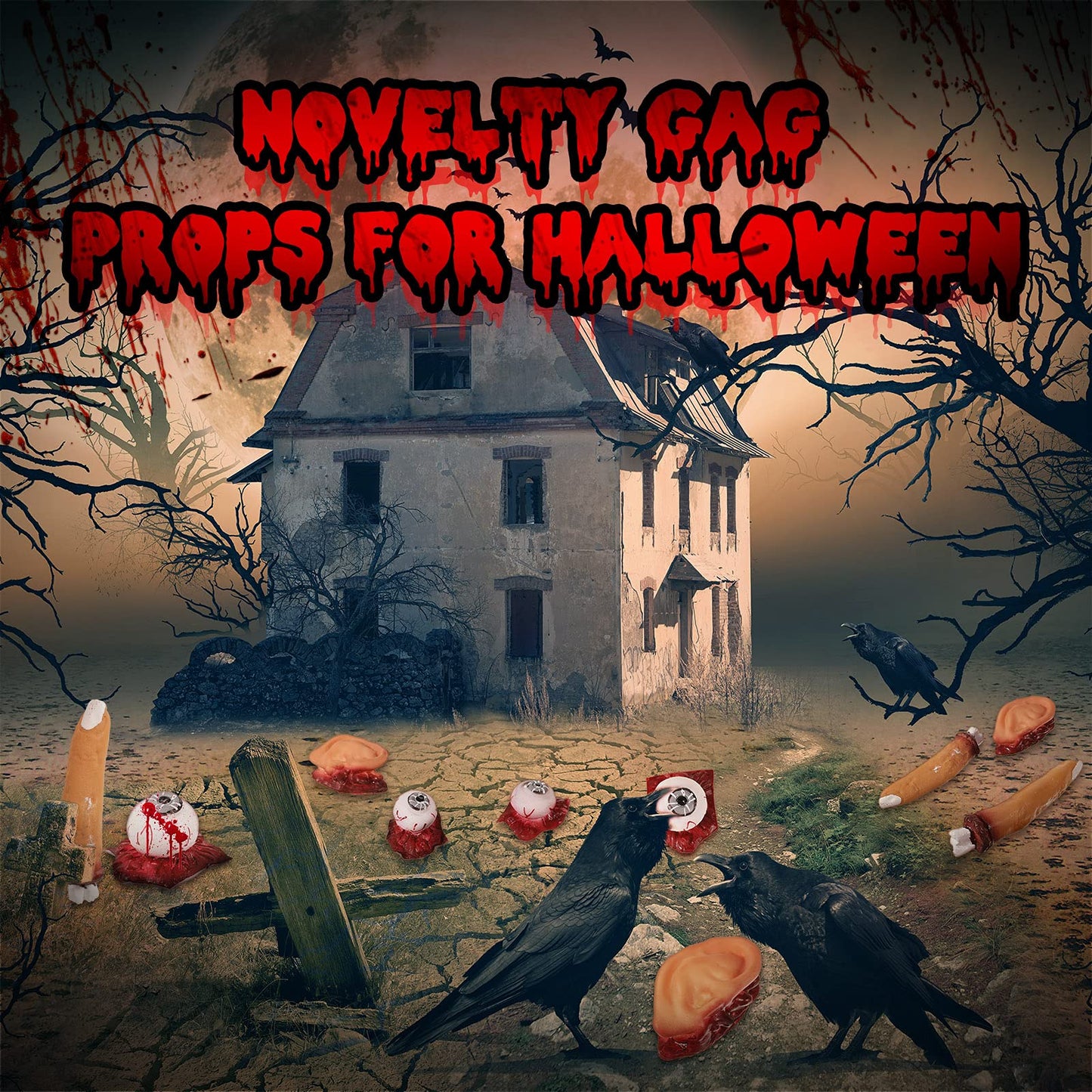 25 Pieces Halloween Bloody Fake Fingers Ears Eyeballs Broken Body Parts Creepy Severed Horror Scary Prank Toys Novelty Gag Props for Halloween Theater Party Decorations Supplies Haunted House Props