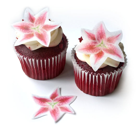 24 Stargazer Lily Flower Flat Edible Wafer Paper Flowers © Very Small 1.5" Flower Cake Cupcake Toppers Decoration